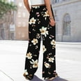 thumbnail image 4 of WTOBBY Women's Floral Print Adjustable Tie Waist Wide Leg Casual Pants with Stretch Belt, Functional Pockets and Comfortable Fit for Garden Parties and Weekend Relaxation,Black L, 4 of 6