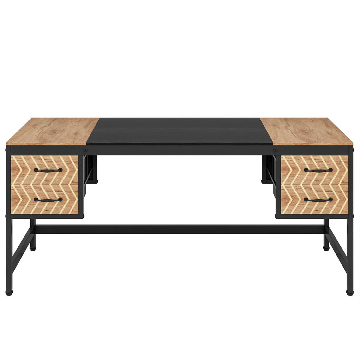 Demi Bonn 63" Executive Computer Desk with 4 Storage Drawers, Modern Study Writing Gaming Table for Home Office, Brown