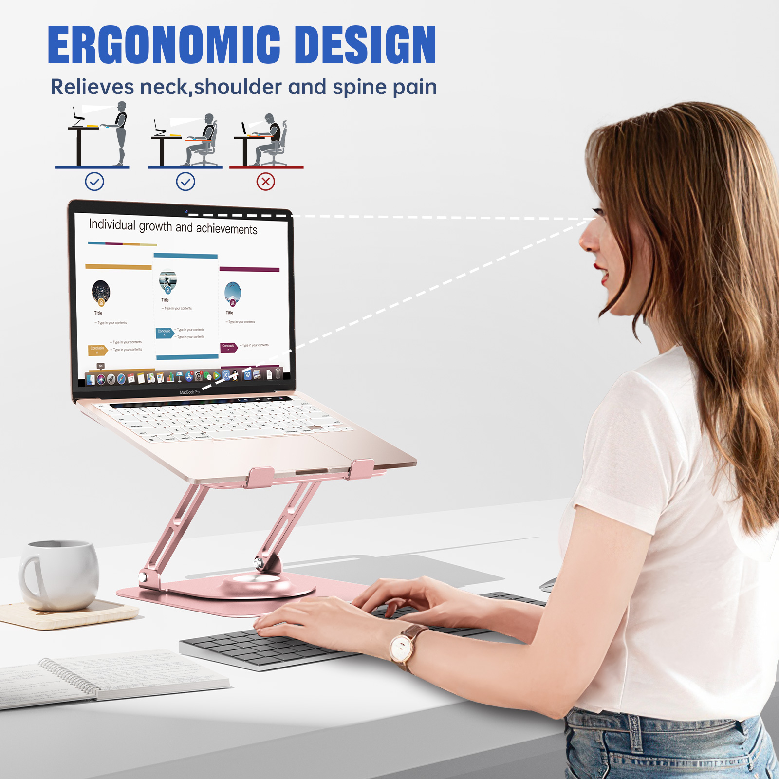 Laptop Stand for Desk, JOYEKY Aluminium Alloy 360°  Adjustable Ergonomic Riser for 10-16" Laptops