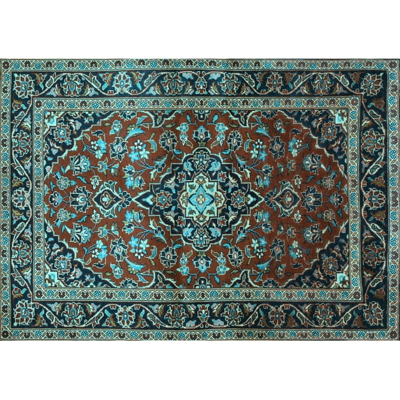 Ahgly Company Indoor Rectangle Medallion Light Blue Traditional Area Rugs, 6' x 9'