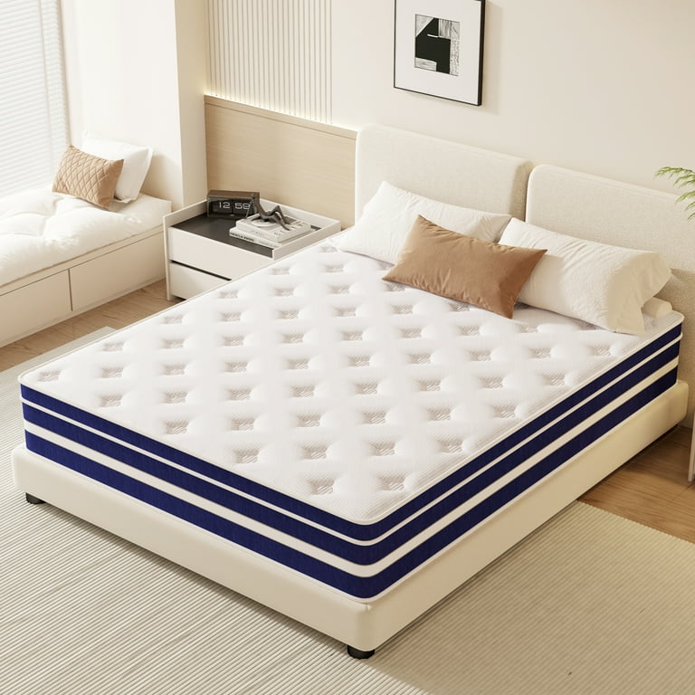Guukin 12 inch Queen Mattress Memory Foam Spring Hybrid Medium Comfort Queen Size in A Box Adult Size 75 Blue