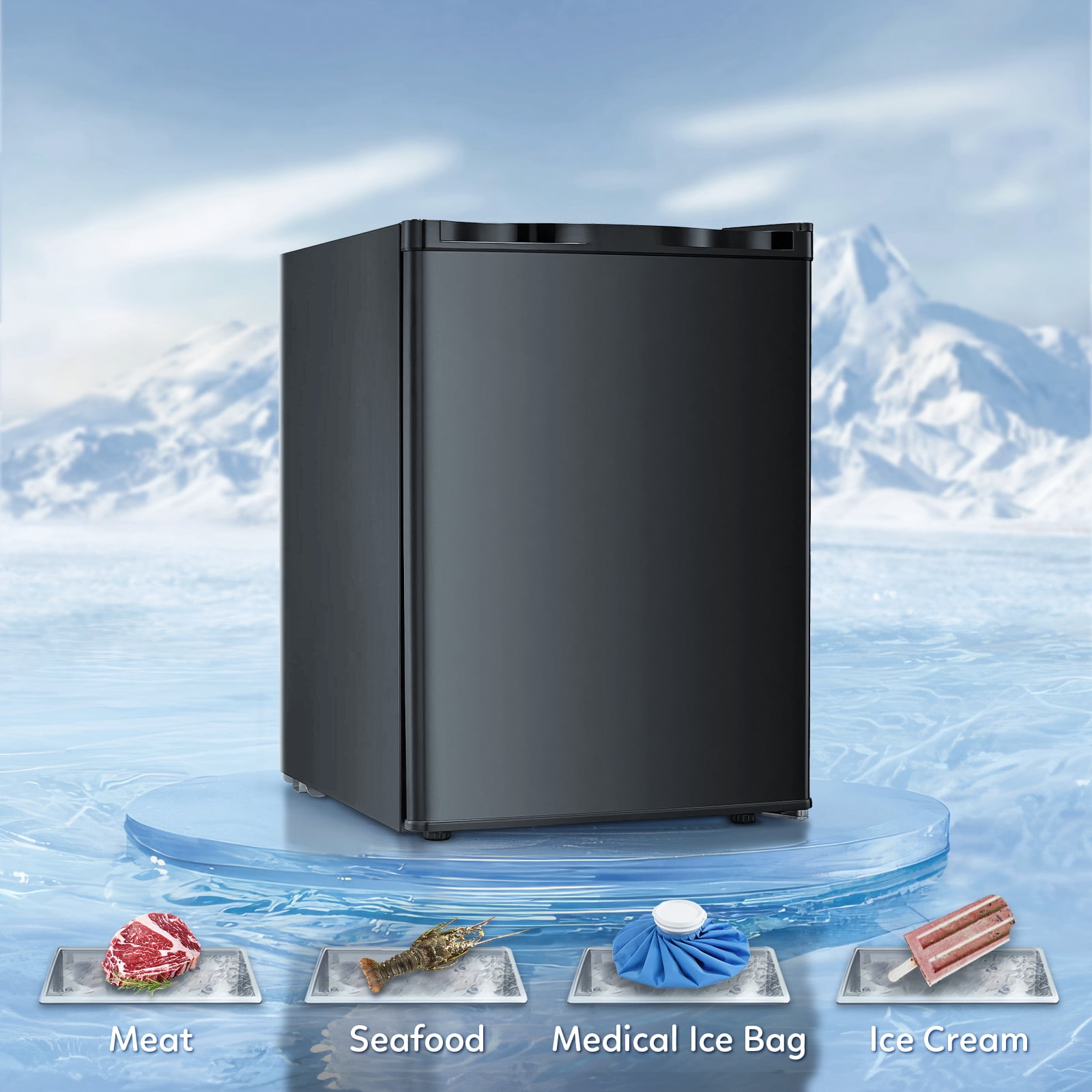 Auseo Mini Freezer Countertop, Energy Saving 2.6 Cu.ft, Single Door Compact Upright Freezer with Reversible Door for Home/Office/Kitchen-Black