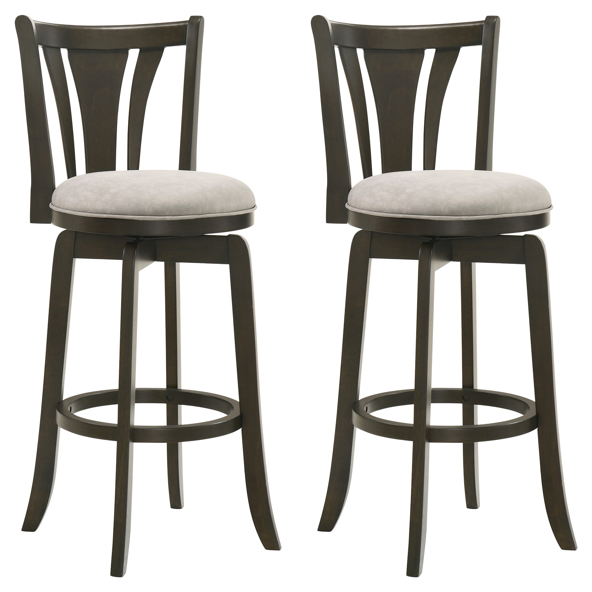 Elle 26 in. Dark Roast Counter Height Rubberwood Swivel Barstool with Grey Fabric Seat - Set of 2