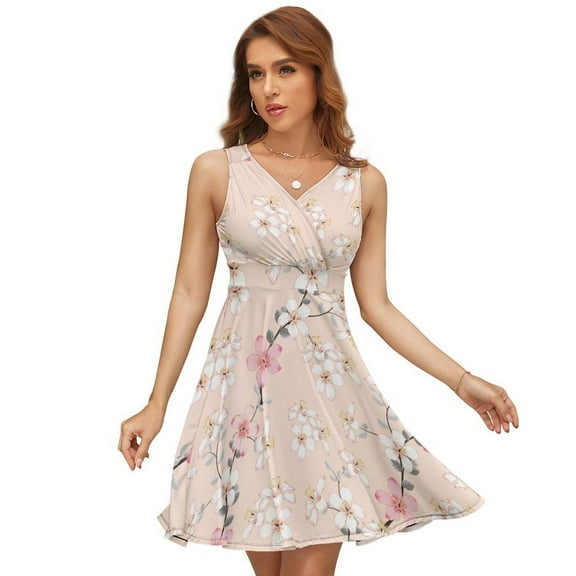 Pastel Flower Pattern Sleeveless Dress Women Summer Evening Dresses Ladies Sundress