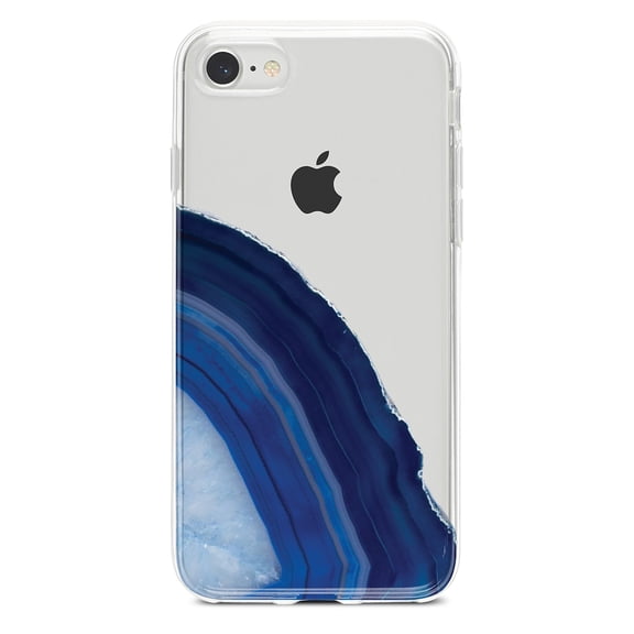 DistinctInk Clear Shockproof Hybrid Case for iPhone 7 8 SE (2020 Model) 4.7" Screen TPU Bumper Acrylic Back Tempered Glass Screen Protector - Dark Blue Agate Crystal Geode