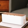 thumbnail image 4 of Fmnung Cable Management Box, Cord Organizer with Wood Lid for Desk TV Computer, Hide Power Strips and Cords, Cable Box with Ventilation Holes, White/Black, 4 of 6