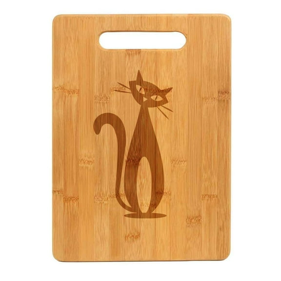 Bamboo Wood Cutting Board Atomic Cat Mid Century Modern Cat