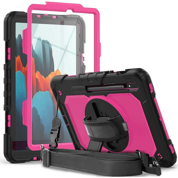 Timoom Case for Samsung Tab S7/S8 11 Inch 2022: Military Grade Shockproof Protective TPU Cover for Galaxy Tablet S7 11 Inch 2020 W/ Stand - Handle - Shoulder Strap - S-Pen Holder - Rose