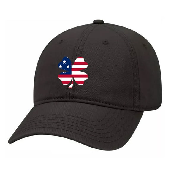 Men's Golf American Flag Lucky Clover Embroidered Twill Unstructured Hat with Adjustable Metal Buckle Back-Black