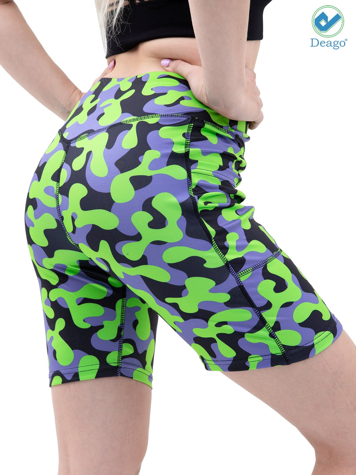 Deago Women's High Waist Workout Yoga Pants Running Compression Shorts  Tummy Control with Side Pockets (Green, M) - Walmart.com
