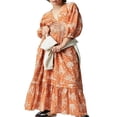 thumbnail image 1 of Robe Bohème Florale pour Femmes Col en V Taille Froncée Longue Robe Fluide, 1 of 9