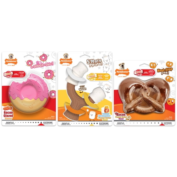 Nylabone Power Chew Donut, Stick, & Pretzel Dog Toys, Dog Chew Toys, Large, 3 Pack