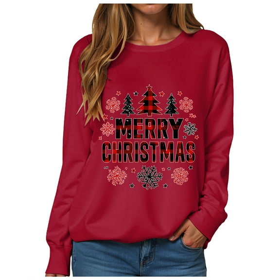 TTUHYWXI Christmas Sweatshirt Merry Christmas Shirts Women Sequin Outfits Christmas Long Sleeve Pullover Tops (Red, M)
