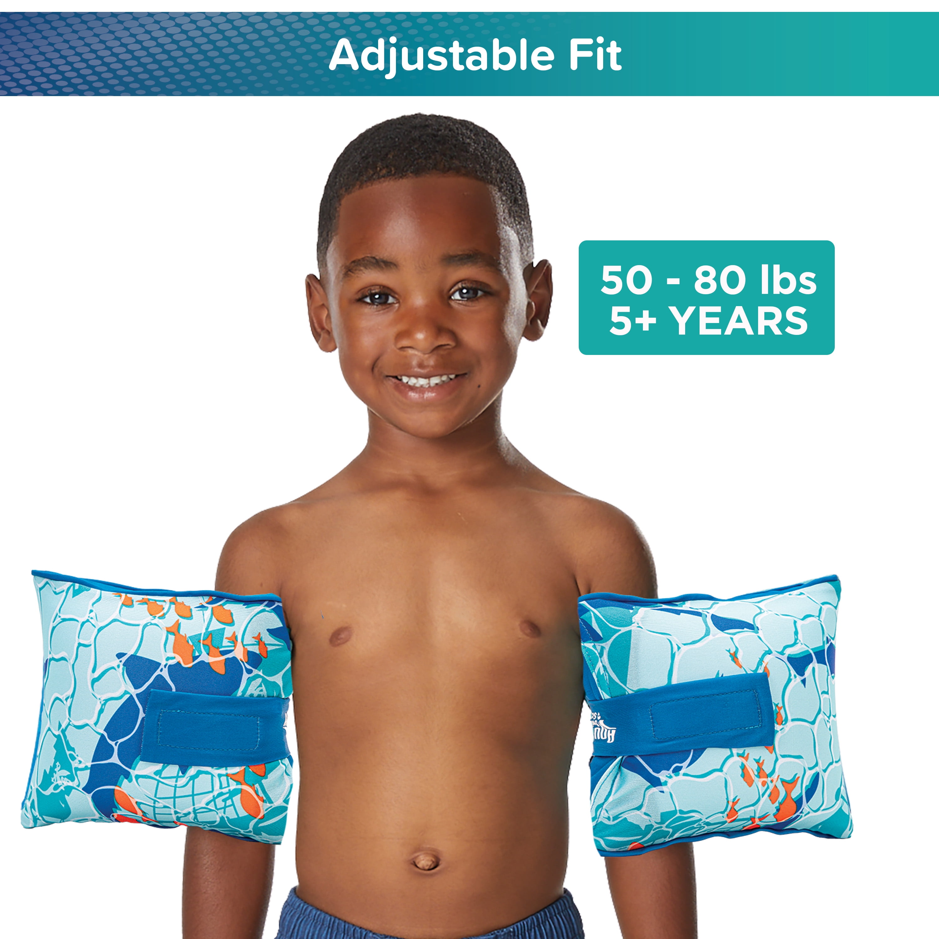 SwimSchool Adjustable Fabric Arm Pool Floats for Children 50-80 lb, Unisex, Blue