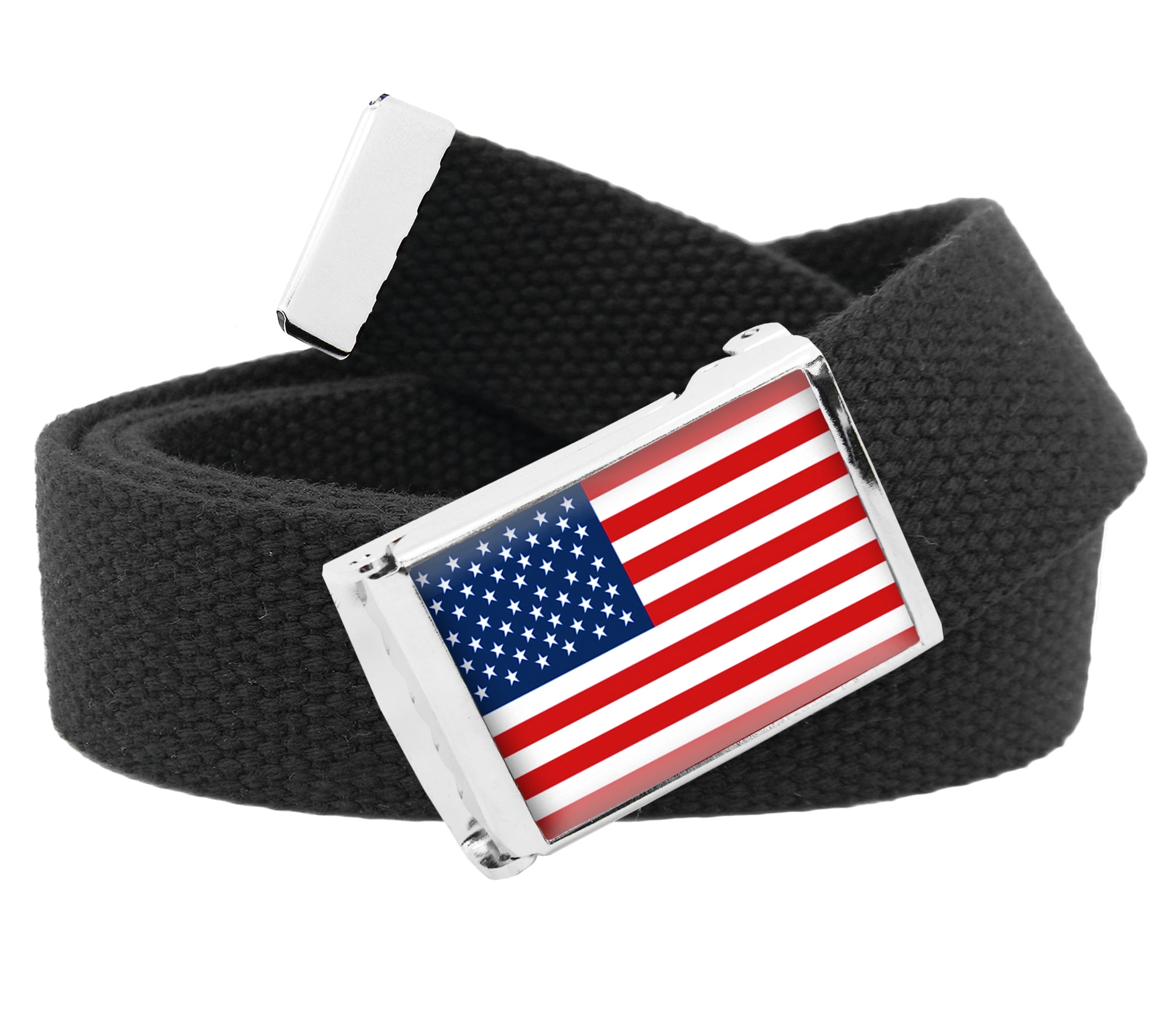 American Flag Flip Top Men's Belt Buckle with Canvas Web Belt Small