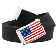 American Flag Flip Top Men's Belt Buckle with Canvas Web Belt Small Black