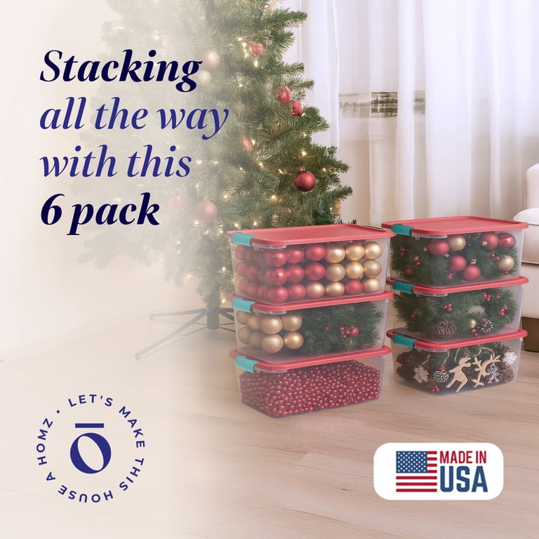 18個　46482 ストレージBOX 6個組×3セット Homz 64-Quart Holiday Decorative Plastic Storage Container with