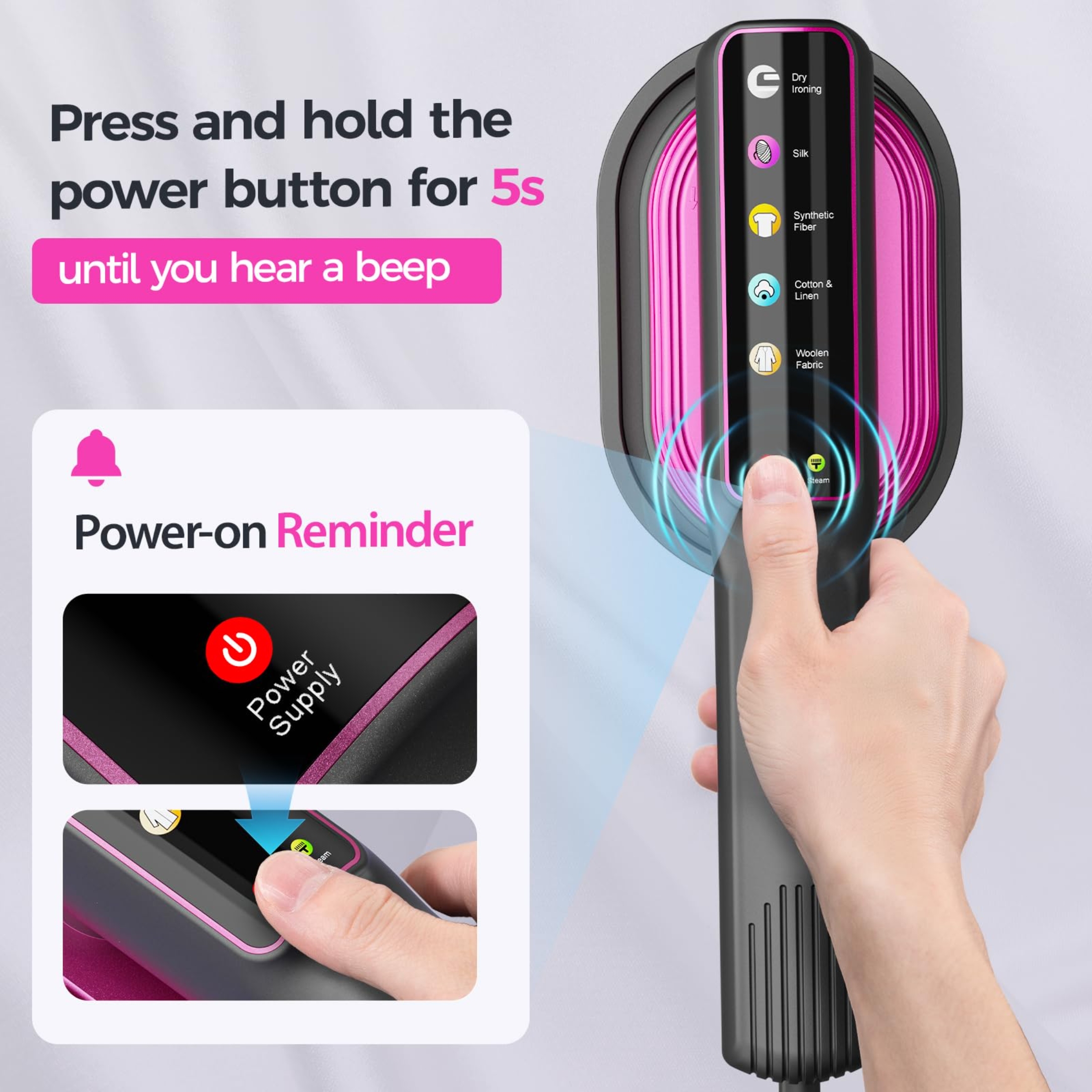Steamer for Clothes, 1200W Portable Travel Steamer & Iron 2-in-1 with LED Touch Display, 5 Steam Modes, 13s Fast Heat Up, Ceramic Heating Plate, 110ml Tank, Compact Garment Steamer for Home & Travel