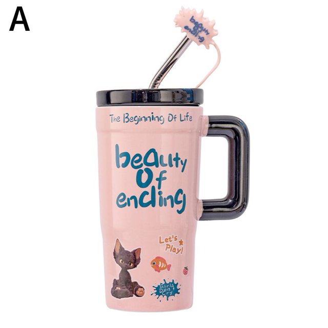 Large Capacity Ceramic Cup - Stylish Horizontal Design - 670ml - Pink, Blue, White