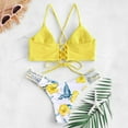 thumbnail image 3 of Hinvhai Plus size Swimsuits clearance Women's Bikini Cut Flower Two Piece Swimsuit Pushups Swimwear Beachwear Yellow S(S), 3 of 7