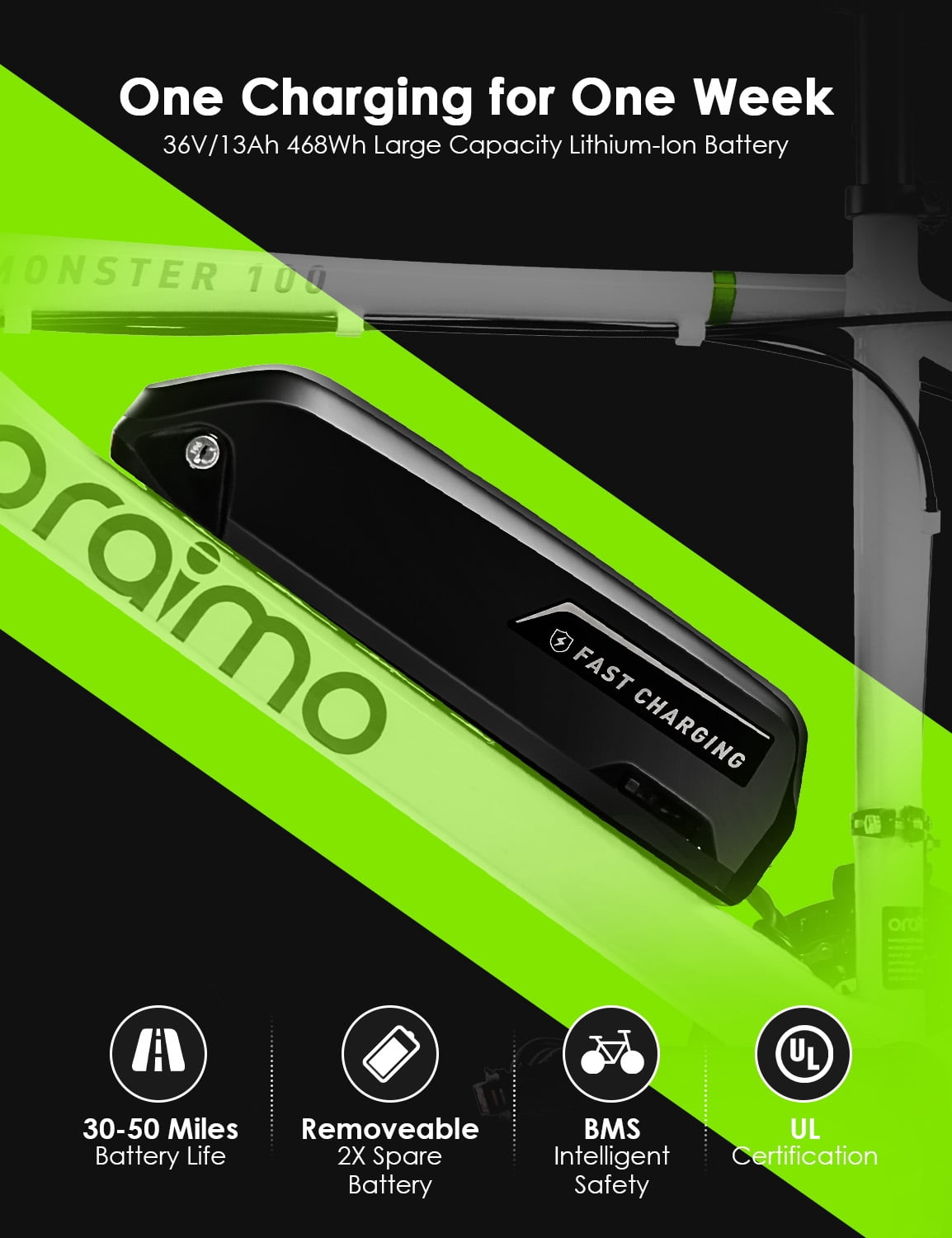 Oraimo Electric Bike For Adult 26" Electric Mountain Bicycles with 350W Bafang Motor, 3 Hours Fast Charge Ebike with 36V 13Ah Removable Battery, Shimano 21 Speed, Air Saddle White