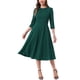 thumbnail image 2 of Vestido de trabajo elegante para mujer INSPIRE CHIC, de manga 3/4, con pliegues, cuello redondo, estilo midi, color verde oscuro, talla M, 2 of 5