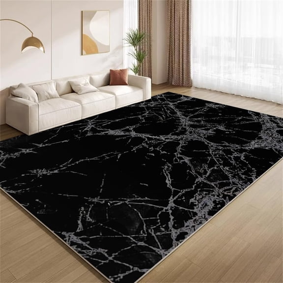 Modern Marble Art Area Rugs, Black Gray Carpet, Washable Non Slip Low Pile Soft Rug for Living Room Bedroom Office Decor Mat 2ftx3ft