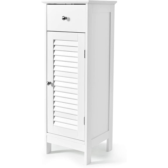 Giantex Bathroom Floor Cabinet, Wooden Side Storage Cabinet with Single Shutter Door and Inner Adjustable Shelf, Equipped with Anti-toppling Fitting, 13 x 12 x 34.5 inches (White)