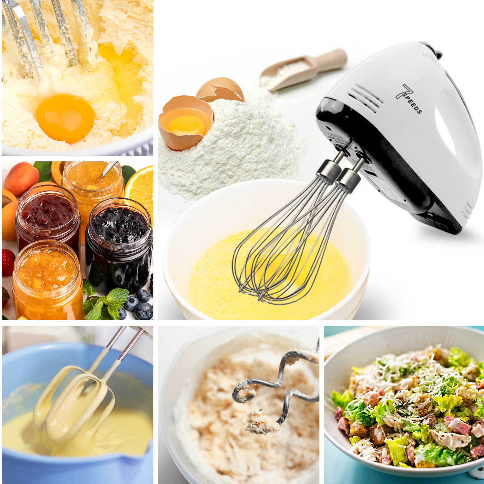 Hand Mixer Electric Whisk 180W Power 7 Speed Handheld for Kitchen Baking,  White