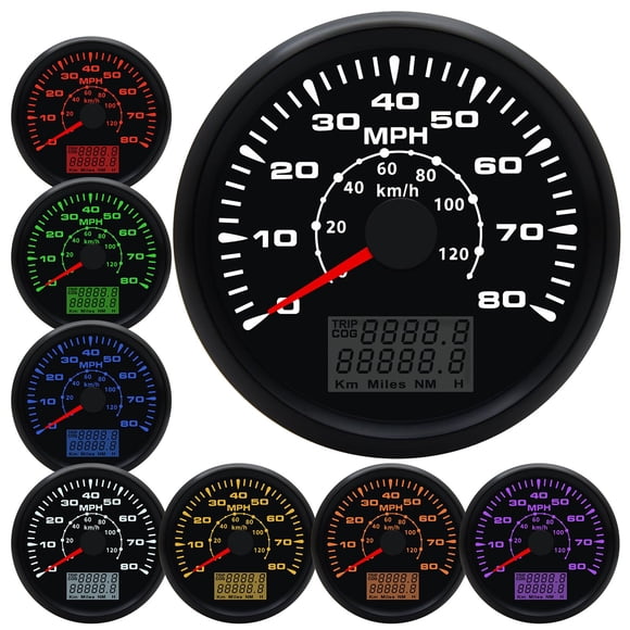 Geloo 85MM GPS Speedometer Gauge Boat MPH Speedometer Waterproof 0-80MPH 0-120KM/H Marine Speedometer Odometer LCD Indicators wit