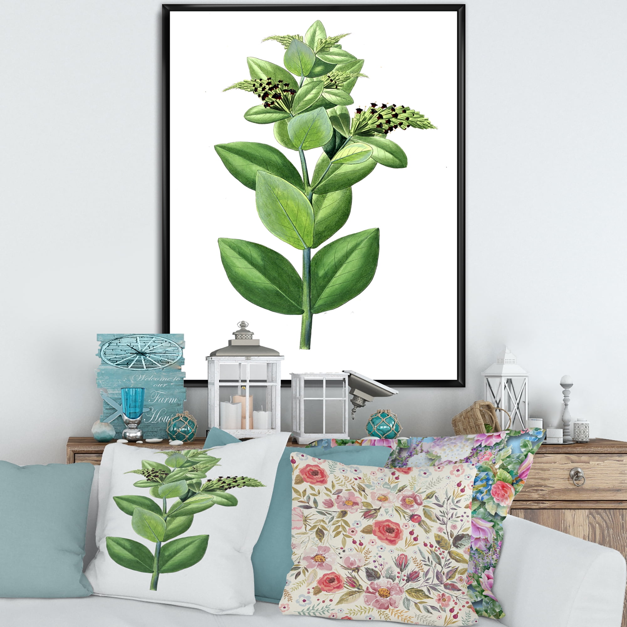 Designart 'Ancient Green Leaves Plants VI' Traditional Framed Canvas Wall Art Print