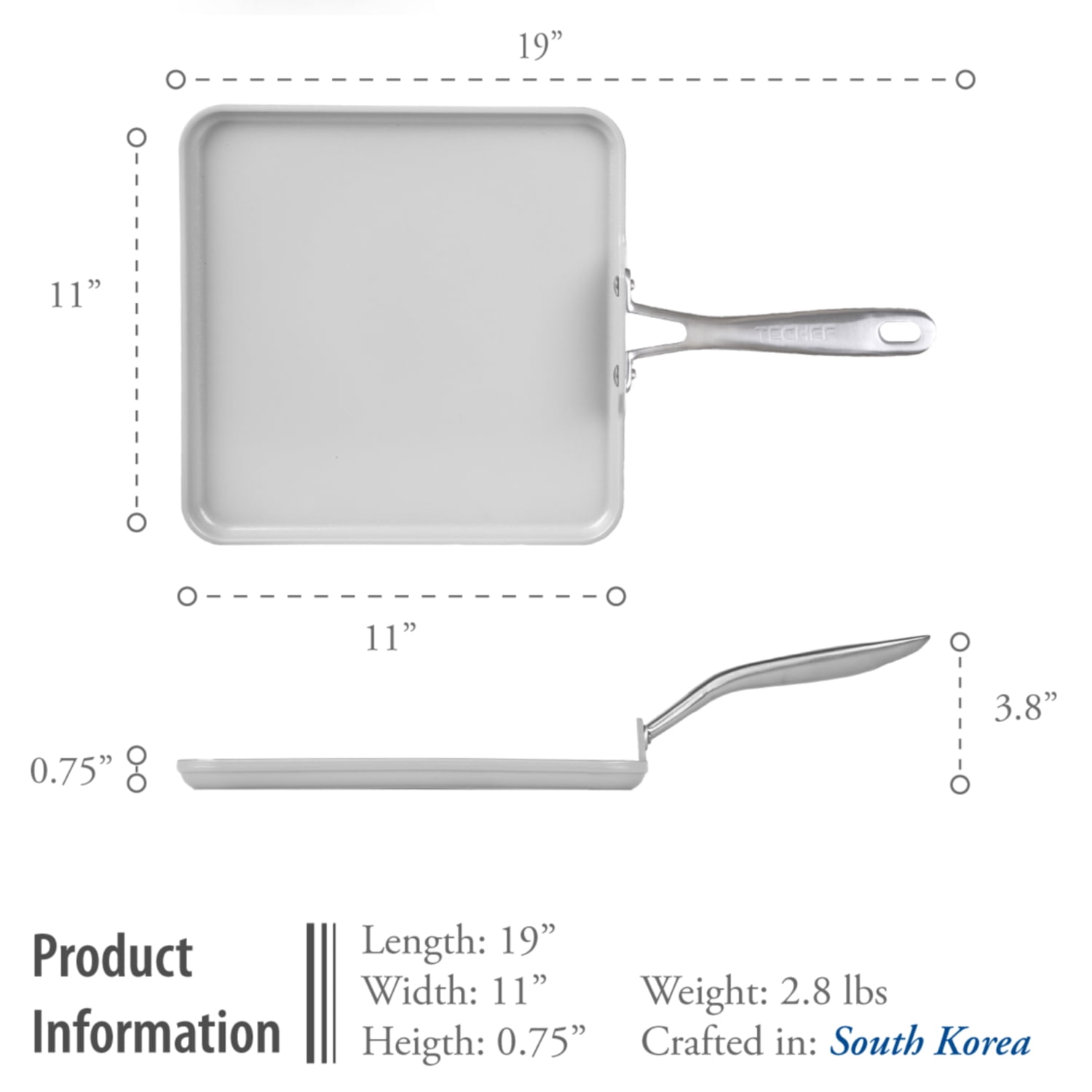 TECHEF - CeraTerra Ceramic Nonstick Square Griddle Pan, Oven & Dishwasher Safe, Made in Korea