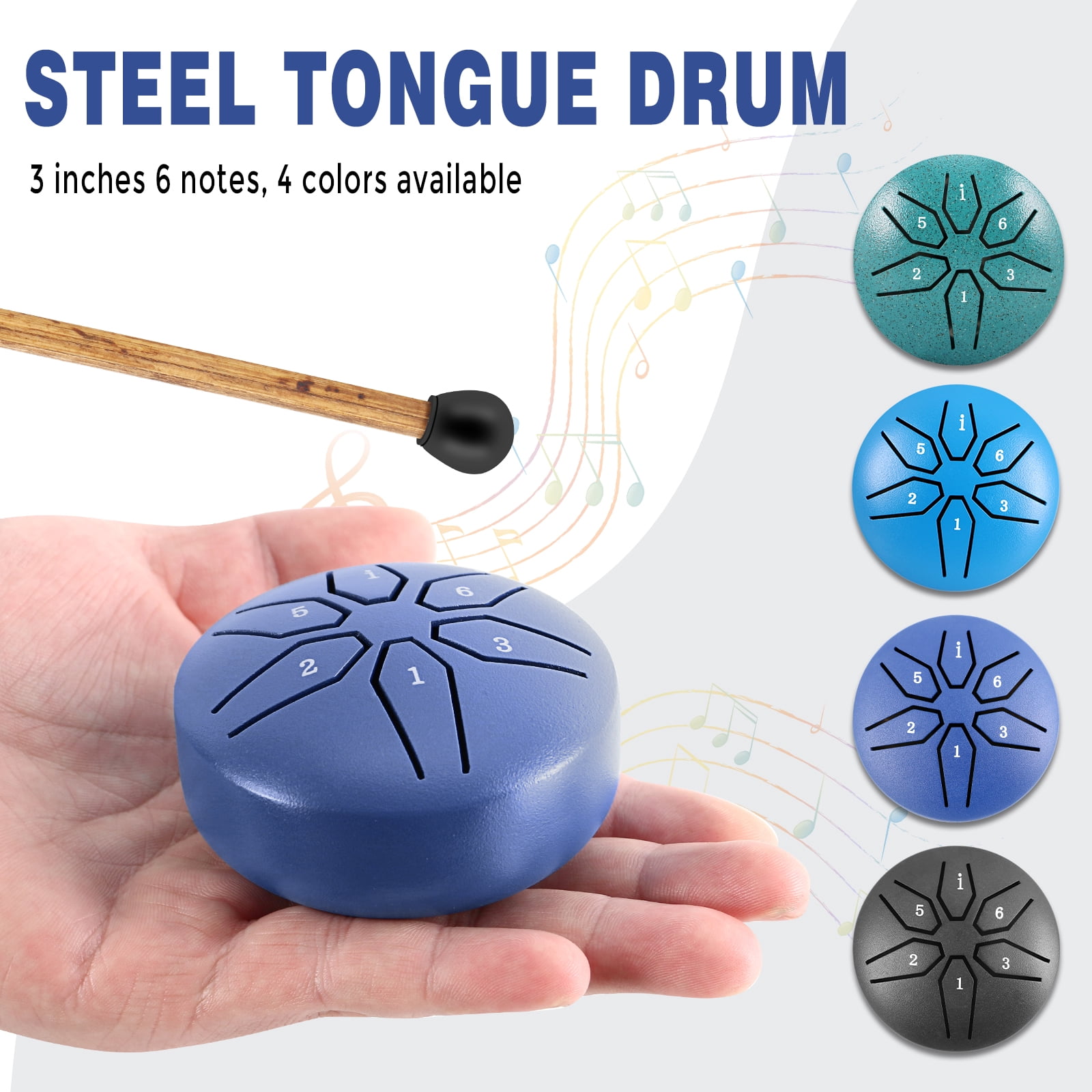 EASTROCK Steel Tongue Drum - 3 Inch 6-Note Mini Rain Drum with Mallets in C Key,Portable Percussion Instrument for Outdoor/Party/Classes/Studio(Purple blue)