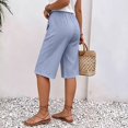 thumbnail image 5 of VBVC Women's Cotton Linen Drawstring Bermuda Shorts , Casual Knee Length Shorts For Women , Ladies' Summer Straight Leg Shorts with Pockets,Light Blue,S-3XL, 5 of 9