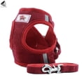 thumbnail image 4 of PULLIMORE Dog Harness And Leash Set Adjustable Reflective Soft Corduroy Pet Vest For Night Walking Puppy Kitten (S, Red), 4 of 9