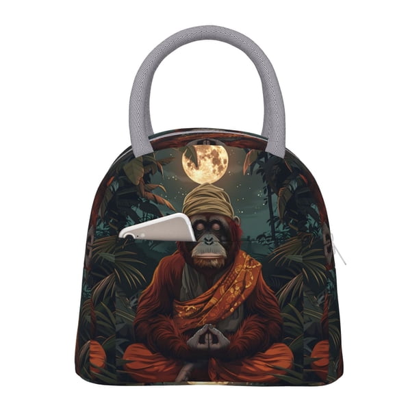 Easygdp Banana Leaf Meditating Gorilla Bolsa de Almuerzo Insulada Grande, Forro de Aluminio, Diseño Espacioso, a Prueba de Fugas, Ideal para Trabajo, Picnics, Viajes y Actividades al Aire Libre