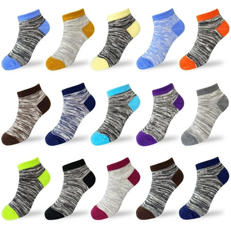 

Tsmollyu boy socks 15 Pairs Kids Low Cut Socks Half Cushion Sport Ankle Athletic Socks for Boys Girls Size Age 2-8 Years(4-6 Years)