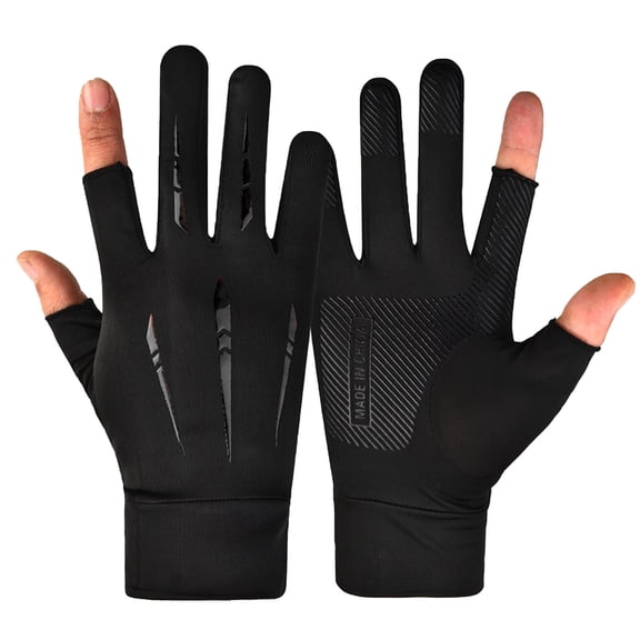 Black Womens Gloves With Two Finger Ice Silk Breathable Design For Sun Protection And Driving In Free Size For Warm Weather