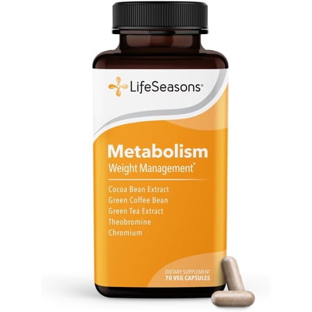 Life Seasons - Metabolism - Weight Control Support & Energy Boosting Supplement - Natural Appetite Suppressant - Curbs Cravings - Green Tea, Coffee Bean, Chromium, Cacao & Theobromine - 70 Capsules