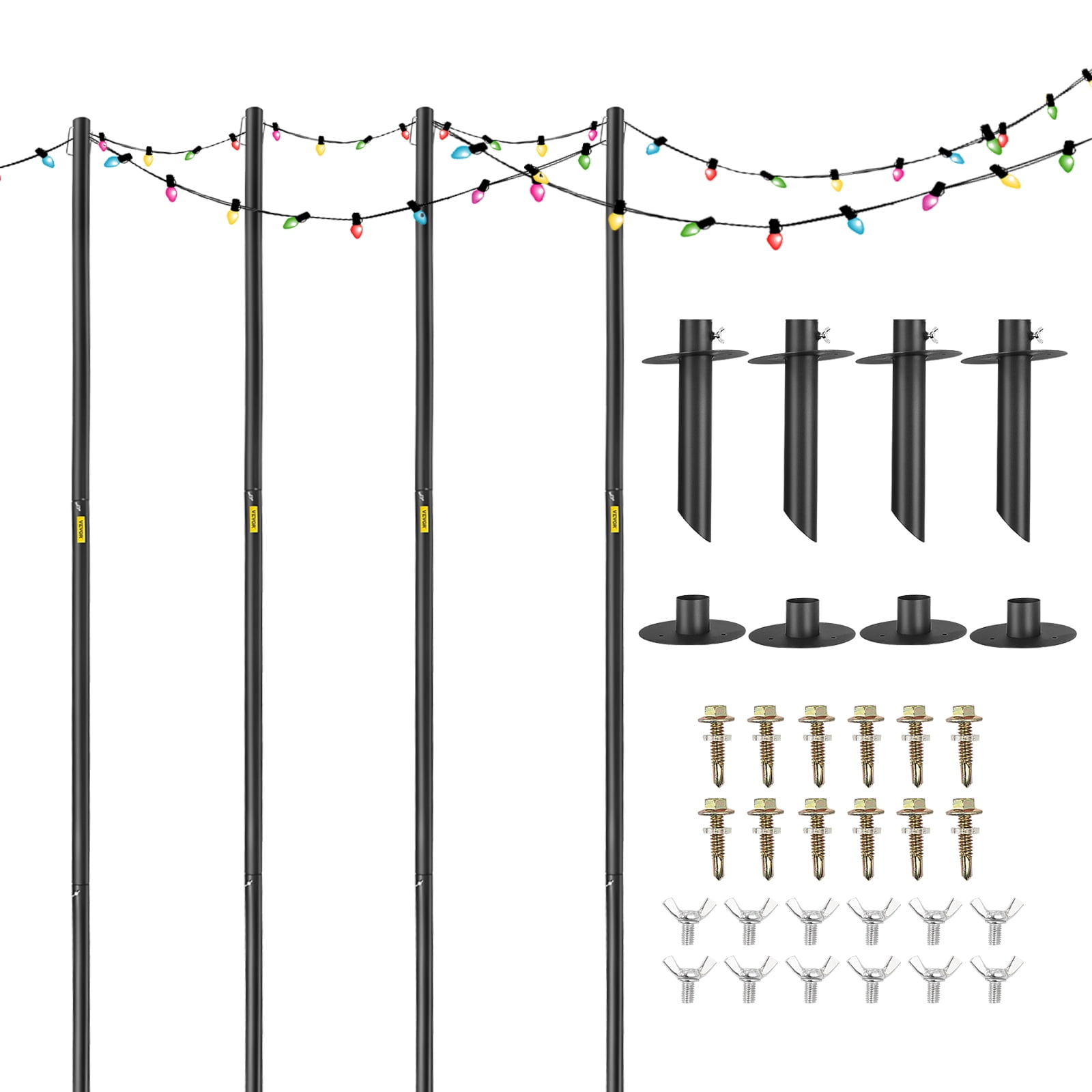 VEVOR Outdoor String Light Pole 10ft, Metal Lighting Stand Post 4Pack