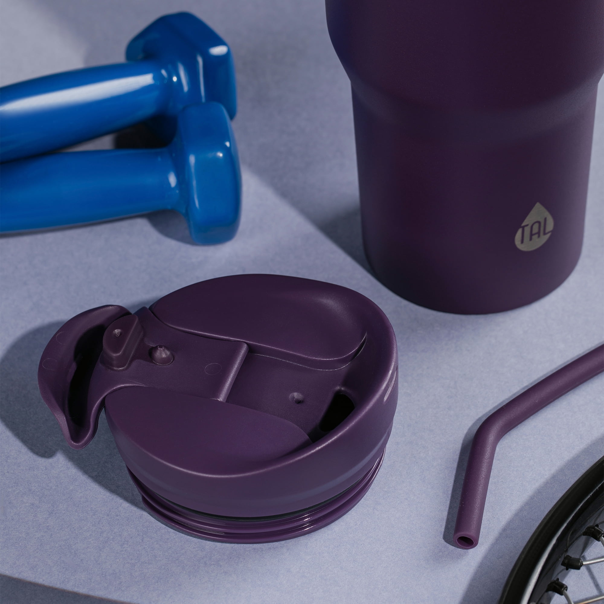 TAL Stainless Steel Basin Travel Mug with Silicone Straw 30 oz, Purple