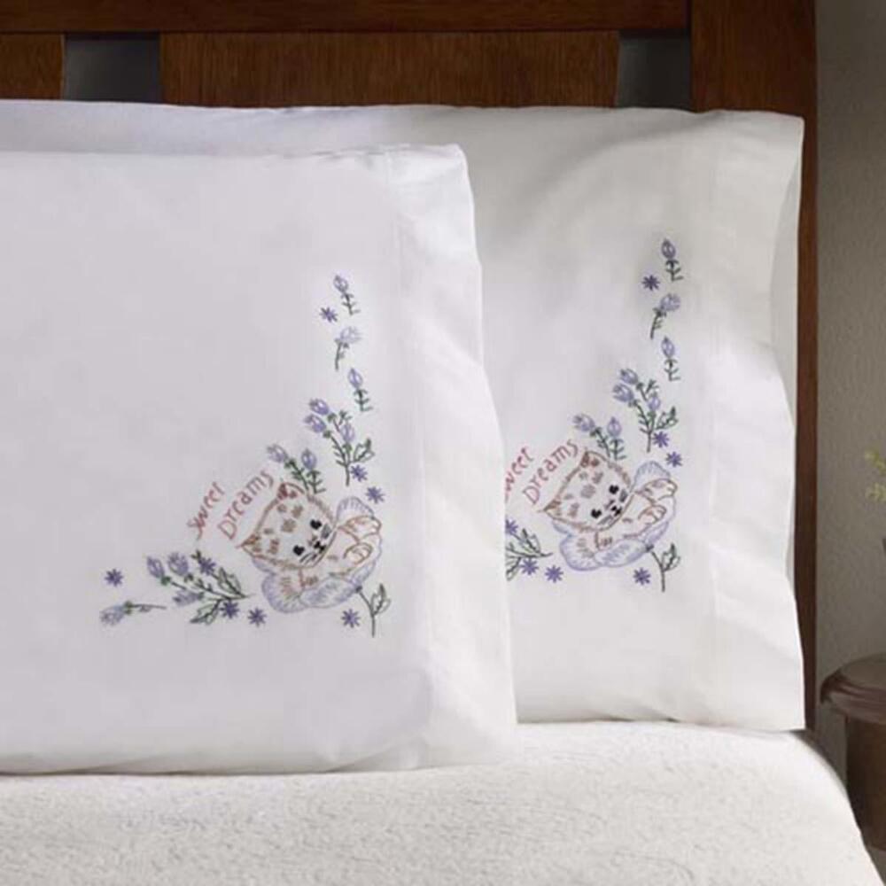 Bucilla Sweet Dreams Pillowcase Pair Stamped Embroidery