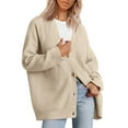 thumbnail image 2 of Cardigan Sweaters for Women Women's Fashionable Loose Fitting Long Sleeved Button Knitted Cardigan Beige 2XL, 2 of 9