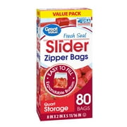 Great Value Slider Zipper Quart Storage Bags Value Pack, 80 count