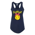 thumbnail image 2 of Wild Bobby, Cute Ribbon Bow Softball Mom Gift, Mother's Day, Women Racerback Tank Top, Navy, Small, 2 of 3