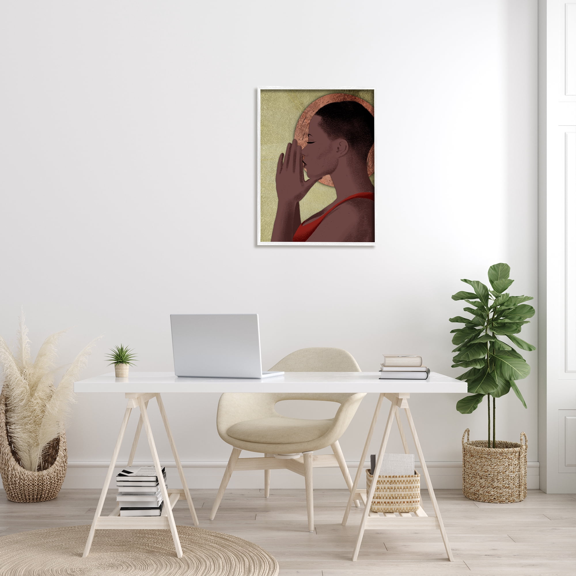 Stupell Industries African American Woman in Prayer Portrait Geometric Shapes World Cultures Painting White Framed Art Print Wall Art, 24 x 30