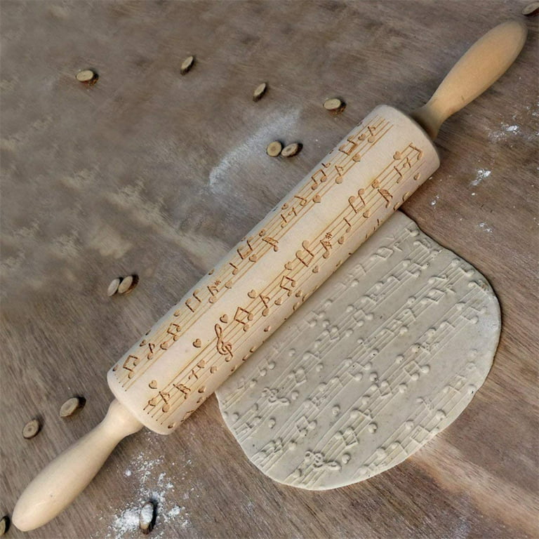 Wooden Rolling pin for dough Baking mat Engraved Embossing Rolling