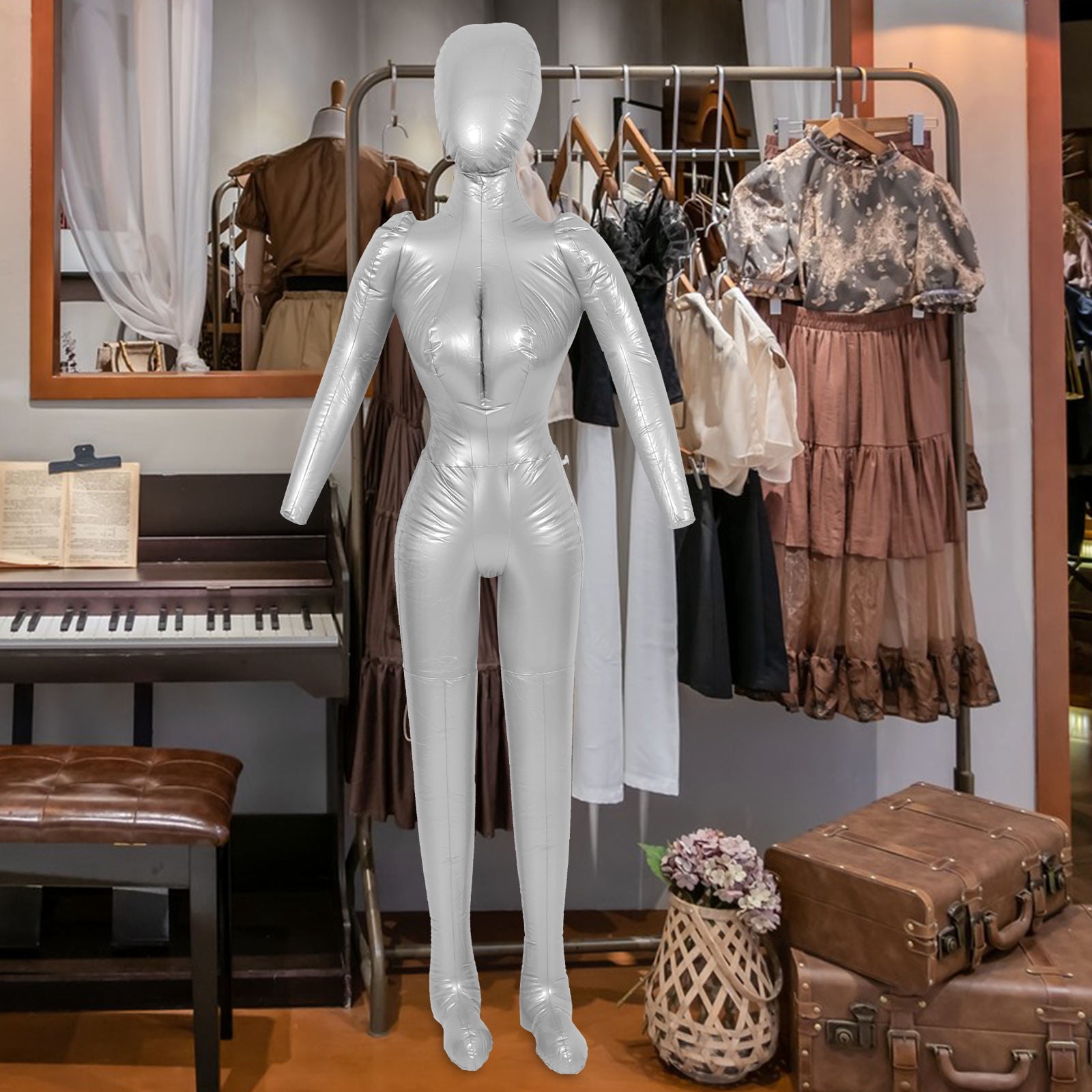 OUNONA Inflatable Female Mannequin for Clothes Display Made of PVC Silver Color Simple and Practical Design