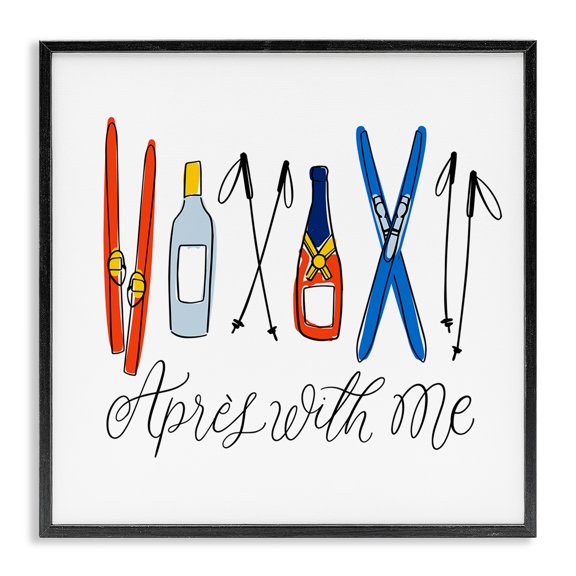 Stupell Industries Contemporary Apr�s With Me Skiing & Liquor Black Framed Giclee Art, 12 x 12, by Doodles.Ink.