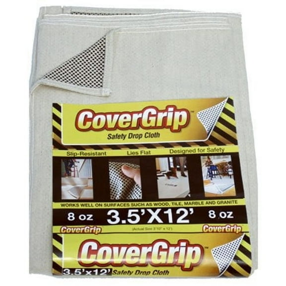 CoverGrip 351208/77357 Drop Cloth, 12 ft L, 3-1/2 ft W, Rubber